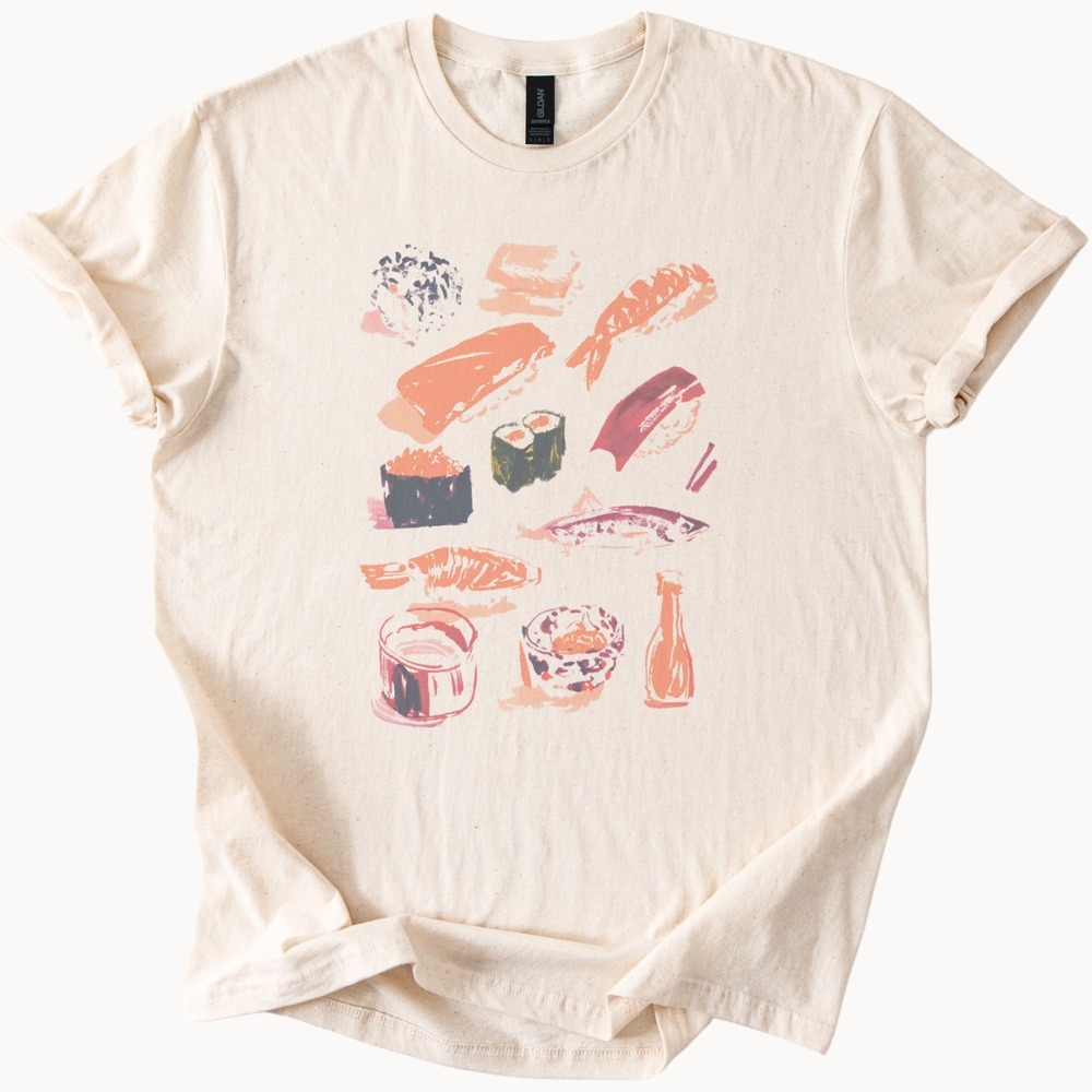 Sushi & Seafood Watercolor Graphic Tee Artistic Food Art